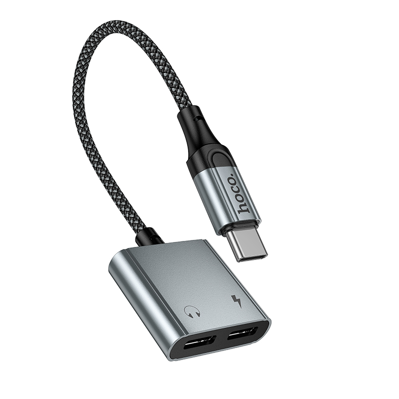 Hoco USB-C to Dual USB-C (Audio and Charge) UPA34A - Metal Gray